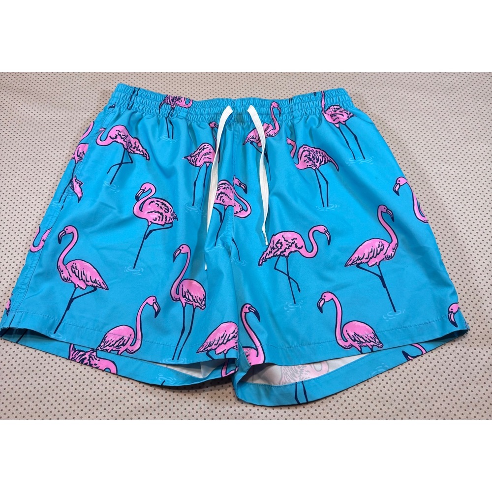 Chubbies Mens Pink Flamingo Print Swim Workout Trunks Elastic Waist Shorts